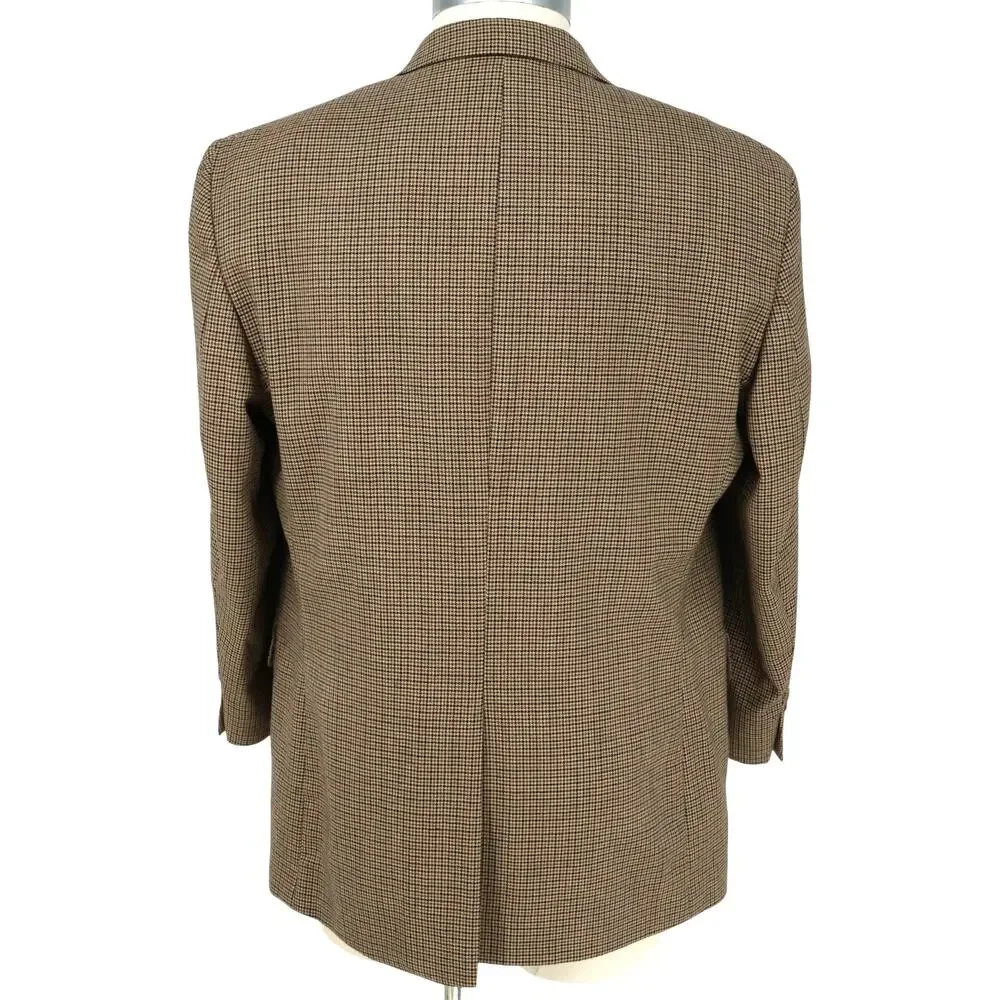 Jos A Bank Sport Coat Mens 46R Brown Houndstooth Plaid Wool Jacket Lined Blazer